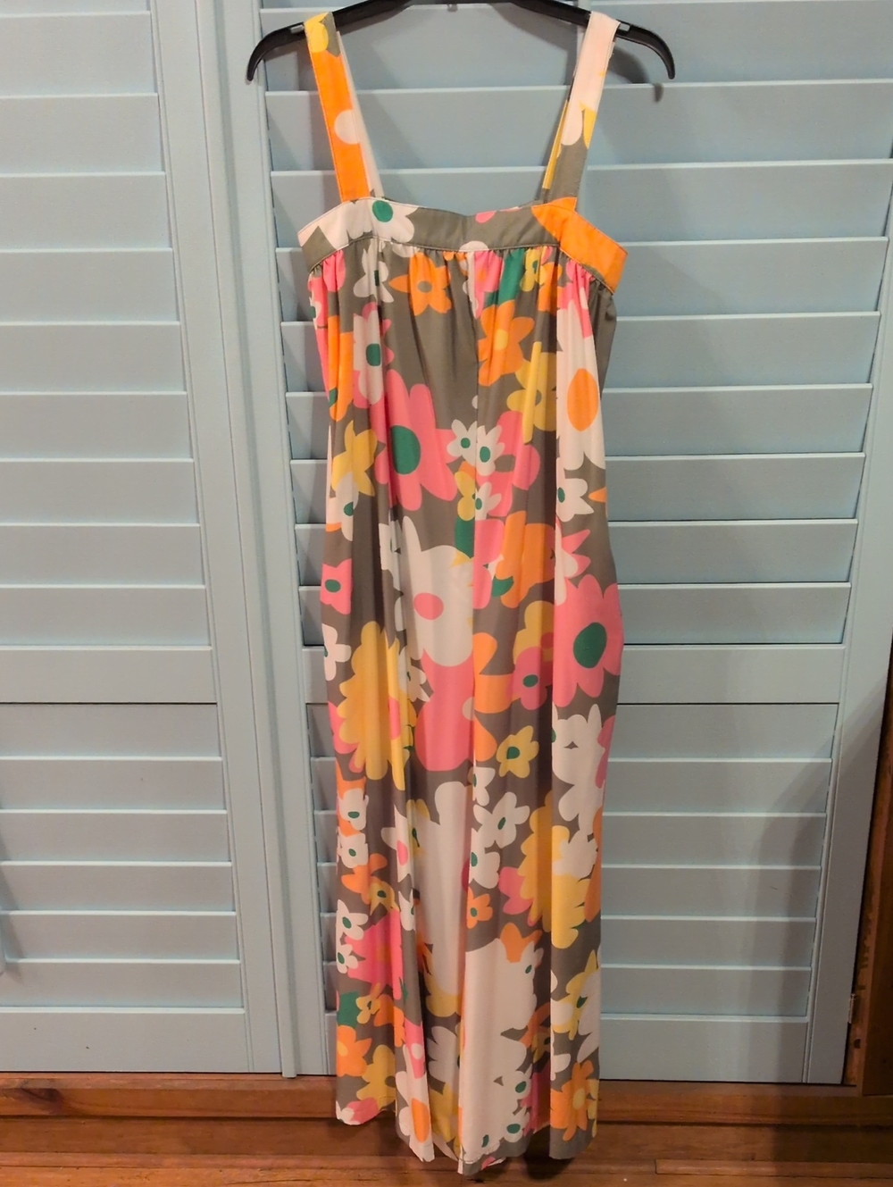Source Unknown Floral Maxi Jumpsuit in Gray, Pink, Yellow & Orange